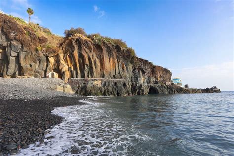 Praia Formosa Beach in South Madeira with Black Rock, Portugal Stock ...