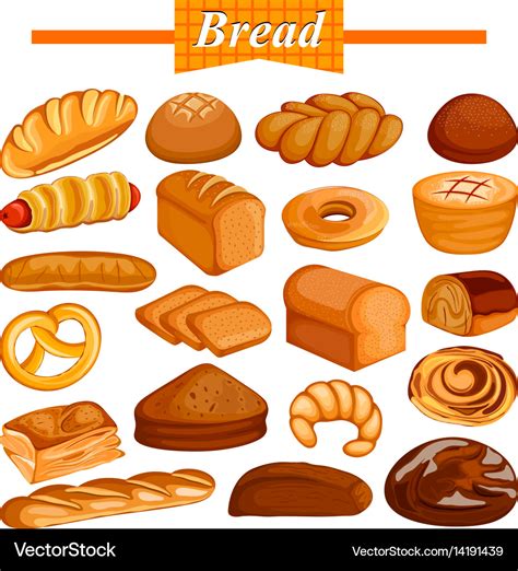 Set of yummy assorted bread and bakery food item Vector Image