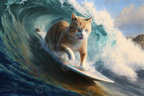 cat surfing in hawaii like a pro surger illustration generative ai ...