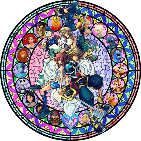 Kingdom Hearts Sora Kairi Roxas Mickey Donald Goofy stained glass ...