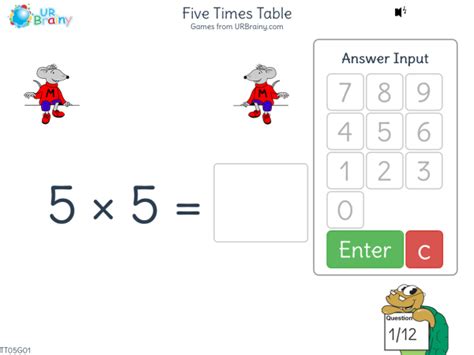 Five Times Table (5x) - Times Tables Maths Games for Year 2 (age 6-7) by URBrainy.com