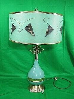 Vintage Mid Century Modern Atomic Table Lamp Fiberglass Shade Art Deco