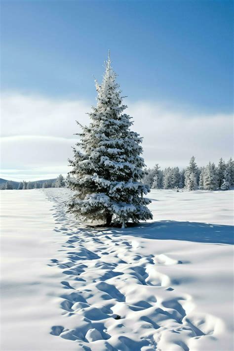 Pine trees or decorated christmas tree covered by snow on beautiful winter. Christmas theme ...