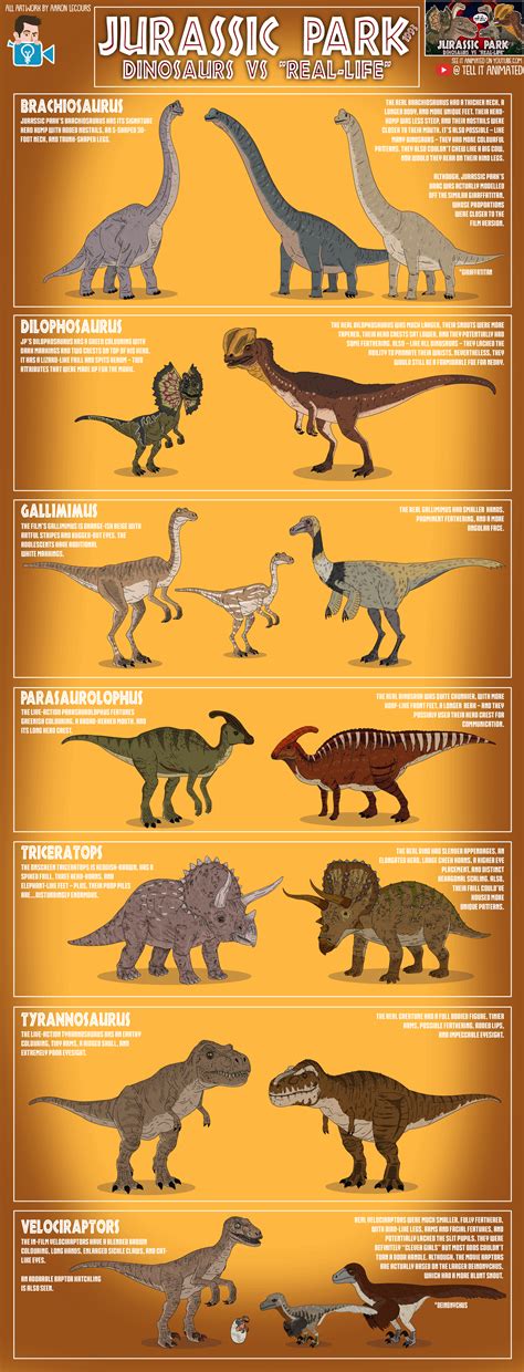 Jurassic Park (1993) Dinosaurs Vs. "Real-Life" Illustrated Infographic ...