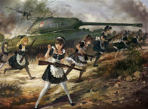 2732x2048px | free download | HD wallpaper: Anime Girls in war, art ...