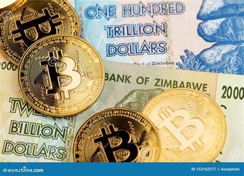 Zimbabwe Hyperinflation Banknotes and Bitcoin Cryptocurrency Coins ...