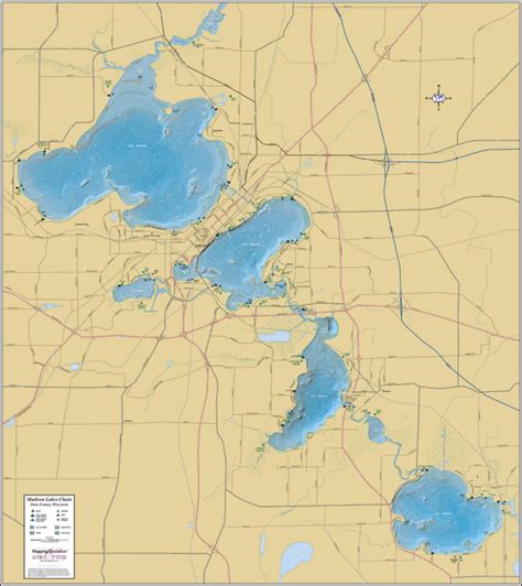 Madison Lakes Chain Wall Map - Mapping Specialists Limited