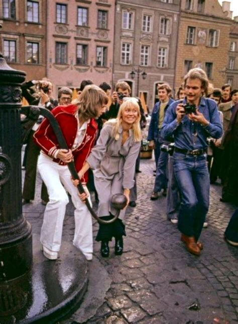 ABBA strolling around in the city of Warsaw during their Poland visit ...