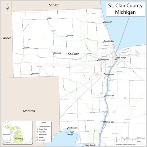 St Clair County Map, Michigan - Where is Located, Cities, Population ...