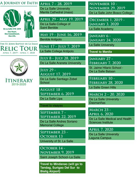 Proposed Itinerary of the Relic 2019-2020 -pdf V1 - De La Salle University