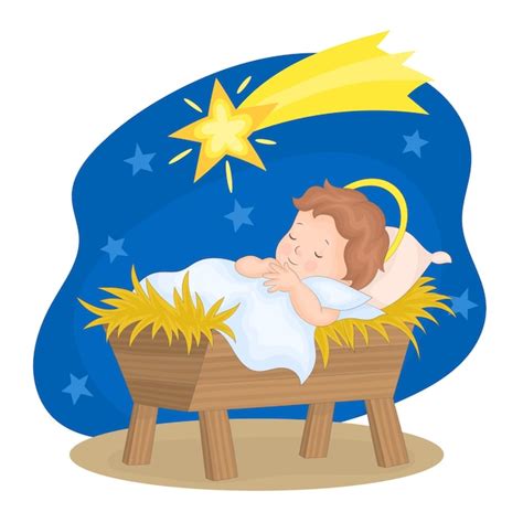 Niño Jesús en el pesebre la noche de Navidad | Vector Premium