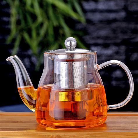 600ml Removable Infuser Clear Glass Teapot Ligjtweight Stovetop Safe Tea Kettle