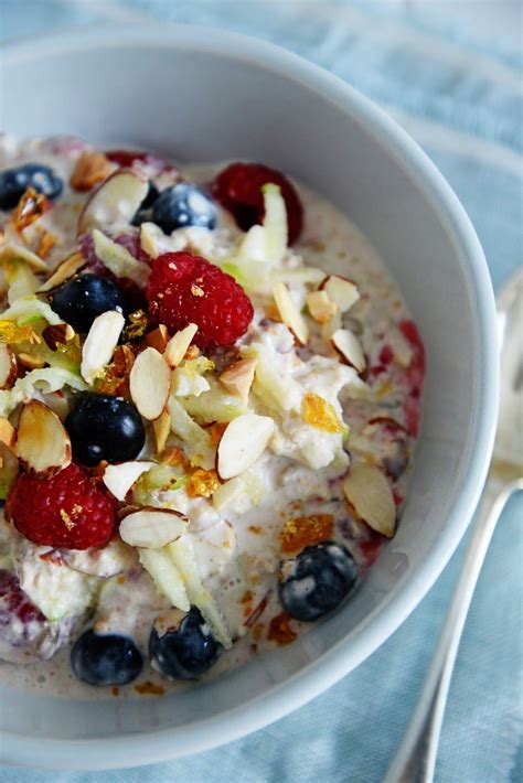 Swiss-style Bircher Muesli - one with almonds, blueberries and ...