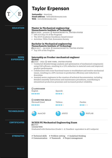 Fresher Mechanical Engineer Resume Sample | Kickresume