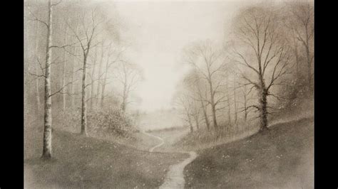 How to Draw a Landscape with Trees & Mist for Beginners using Graphite ...