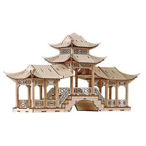 3D Ancient Architectural Model Simulation Puzzle Gallery Bridge With Colorful Light Wooden ...