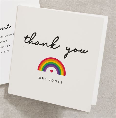 Rainbow Teacher Thank You Card Personlised Teacher Name - Etsy