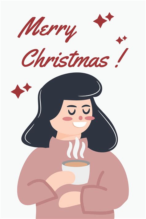 flat illustration of woman drinking coffee merry christmas and happy ...