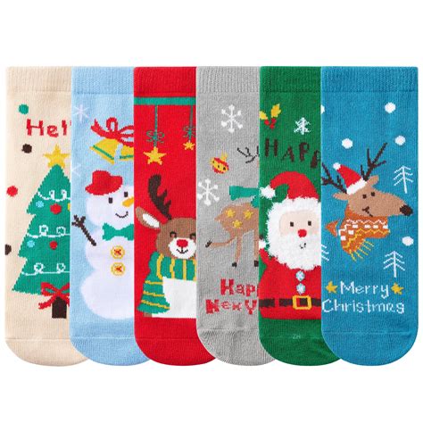 6 Pairs Kids Boys Girls Christmas Cotton Socks Baby Xmas Santa Claus ...