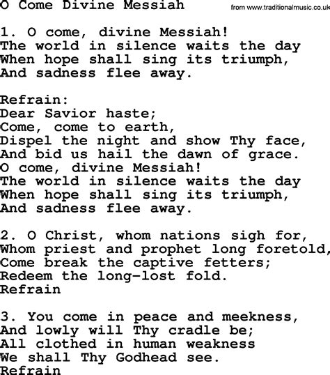 Catholic Hymns, Song: O Come Divine Messiah - lyrics and PDF