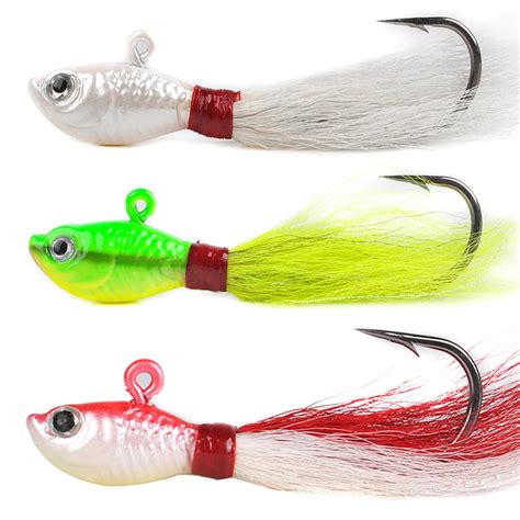 Dr.Fish Lot 3 Bucktail Jigs Saltwater Lures Sea Fishing Hard Baits ...