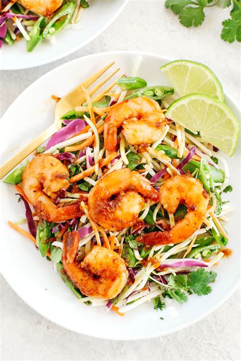 Asian Shrimp Salad with Ginger Sesame Dressing - Eat Yourself Skinny