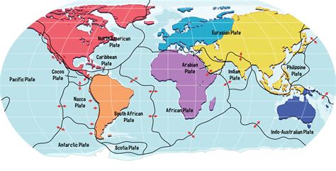 mapa mundial que muestra los límites de las placas tectónicas 2852655 Vector en Vecteezy