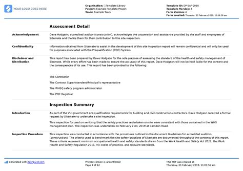 Site Inspection Report Template: Like a word doc & sample PDF