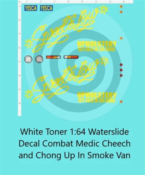 WHITE TONER 1:64 Waterslide Decal Combat Medic Cheech and Chong Up In Smoke Van $5.35 - PicClick