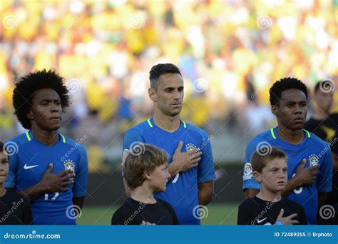 Brazilian Soccers during National Anthem at the Copa America Ce Editorial Image - Image of ...