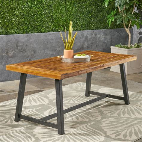 Luka Outdoor Acacia Wood Dining Table, Sandlblast Teak , Black - Walmart.com - Walmart.com