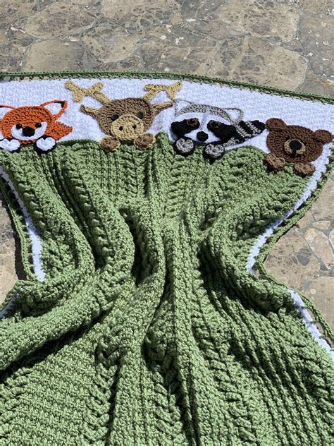 Woodland Animal Baby Blanket/Crochet Baby Blanket/ Woodland Animal ...