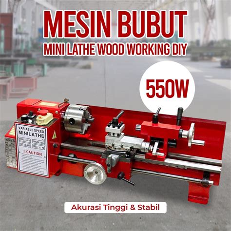 Jual Mini Mesin Bubut Logam Lathe Wood Metal Working DIY 550W CJ0618 MX0618 OSSIEAO Merah ...