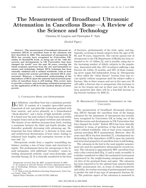 (PDF) The Measurement of Broadband Ultrasonic Attenuation in Cancellous Bone-A Review of the ...