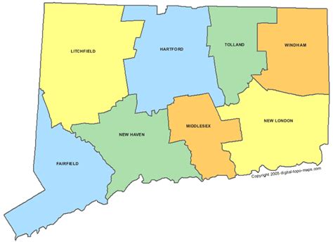 Connecticut Counties Map - Connecticut • mappery