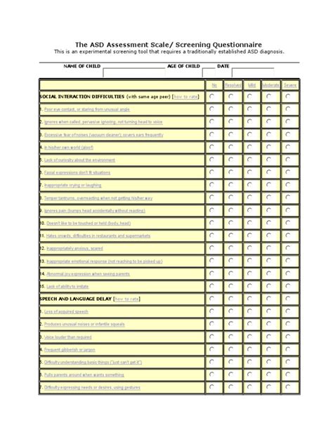 The ASD Assessment Scale_Questionnaire | Autism Spectrum | Clinical Psychology