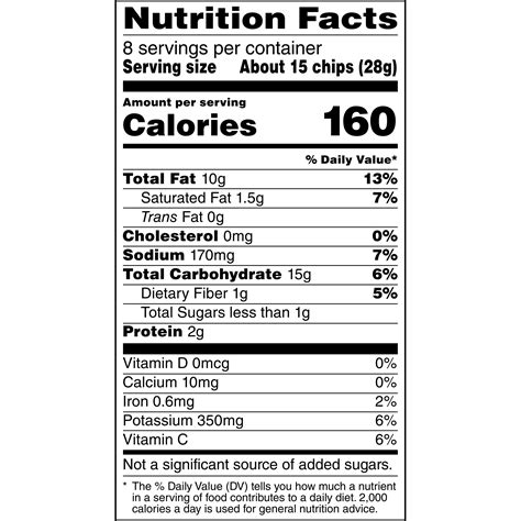 Nutrition Facts For A Bag Of Lays Potato Chips - Nutrition Ftempo