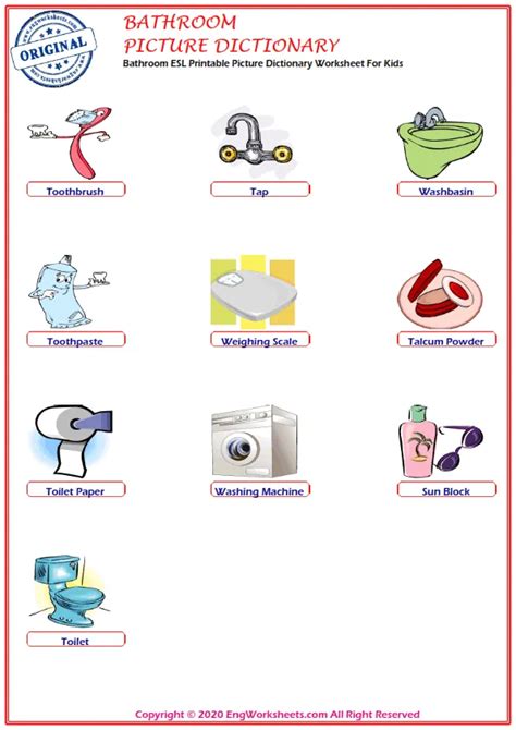 Bathroom Printable English ESL Vocabulary Worksheets - EngWorksheets