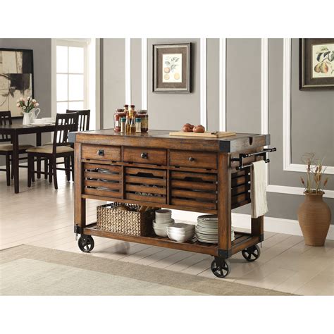 Acme Furniture Kaif 98184 Industrial Kitchen Cart with Casters | Del Sol Furniture | Kitchen Islands