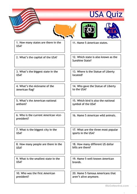 Quiz - USA Trivia - English ESL Worksheets | Map quiz, Trivia english, Quiz