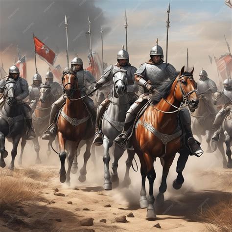 Premium Photo | Medieval battle war soldiers on horses Ai Generative