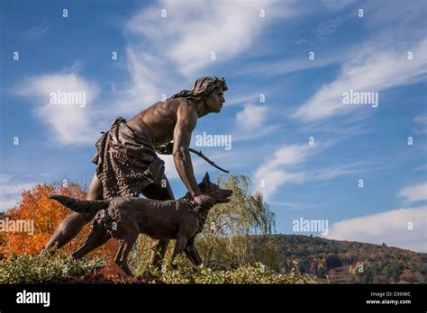 Indian Hunter Statue, Fall Foliage, Cooperstown, NY Stock Photo - Alamy