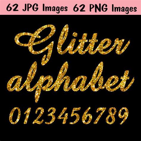 Gold Glitter Alphabet INSTANT DOWNLOAD 124 IMAGES Glitter