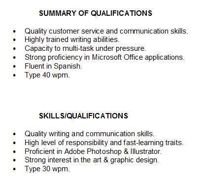 Summary of Qualifications For Students