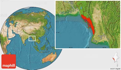 Satellite Location Map of Arakan (Rakhine)