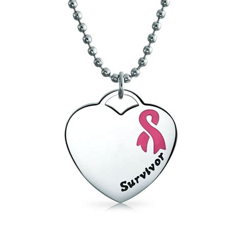 Bling Jewelry - Personalized Engravable Heart Pink Ribbon Breast Cancer ...