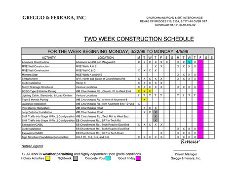 Printable Construction Schedule Template