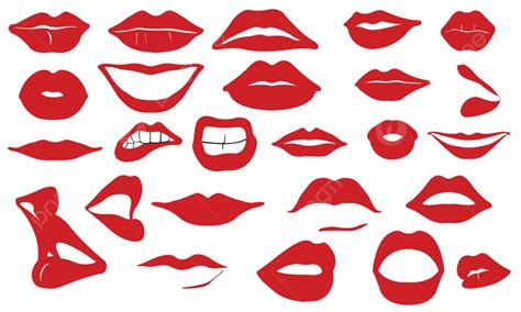 Red Lips Silhouette PNG Images, Set Of Different Red Lips, Female, Silhouette, Set PNG Image For ...