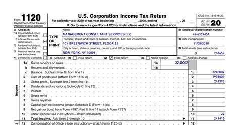 IRS Form 1120 (2020) - U.S. Corporation Income Tax Return