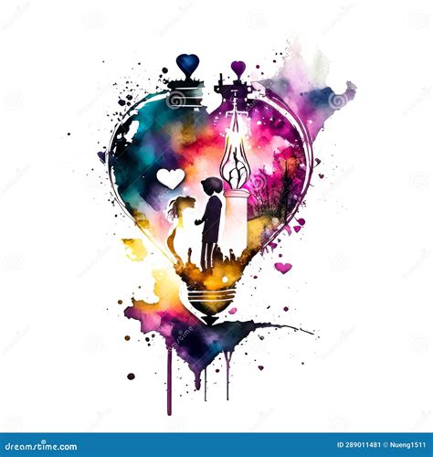 Watercolor Love Heart of Light Bulb on White Background Wallpaper Stock Illustration ...